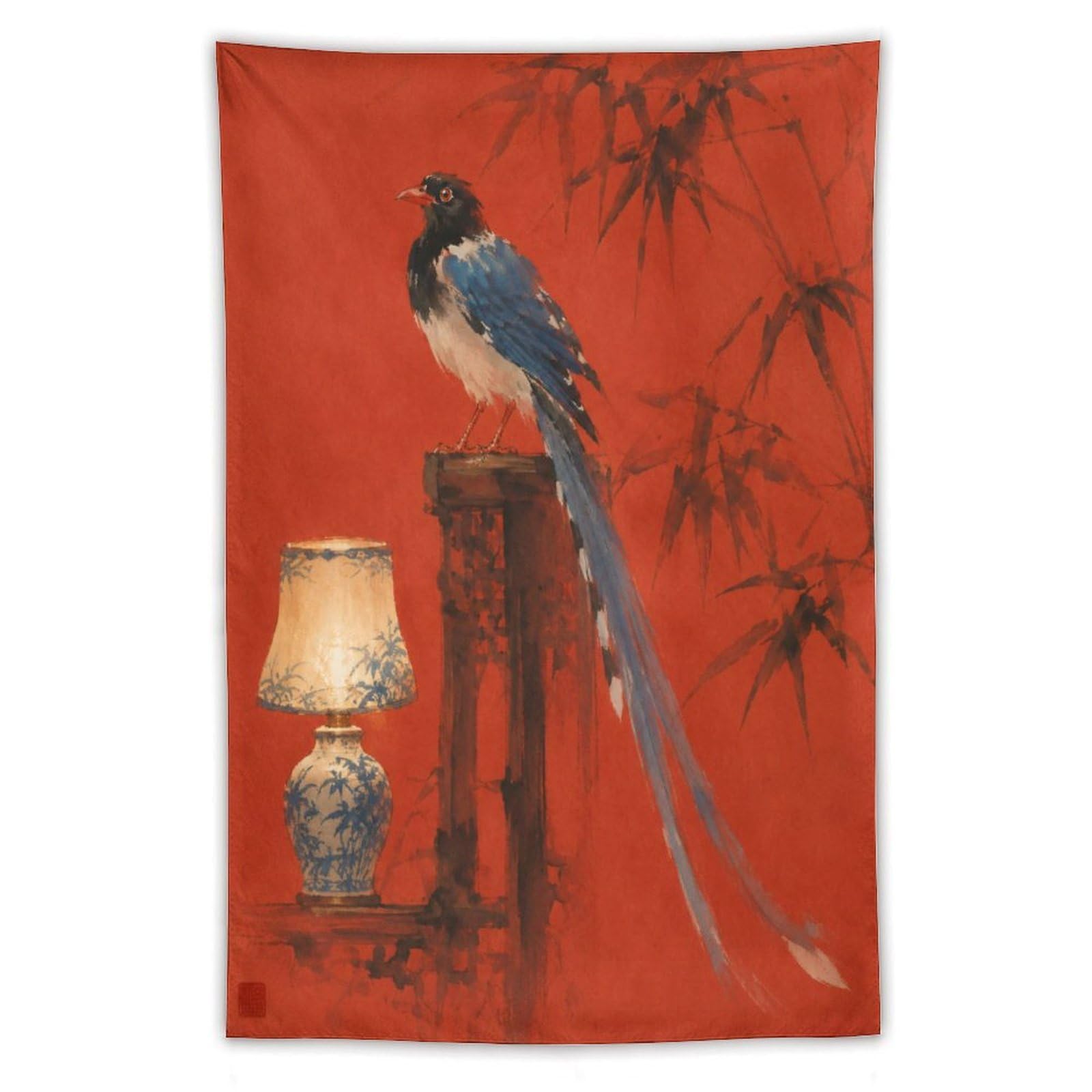 H3B8U2Y5 Blue Macaw on Lamp Wall Tapestry, Realistic Illustration