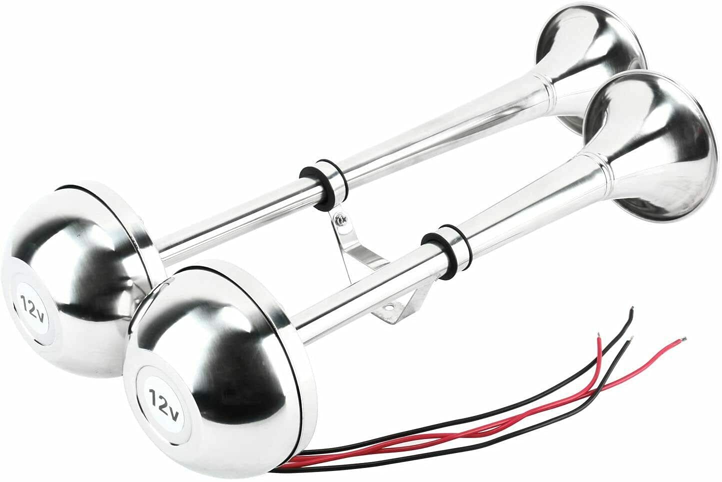 Flexzon Corno ad aria 12 V Elettrico Super Forte Doppia Tromba Marine Grade Barca Acciaio Inox