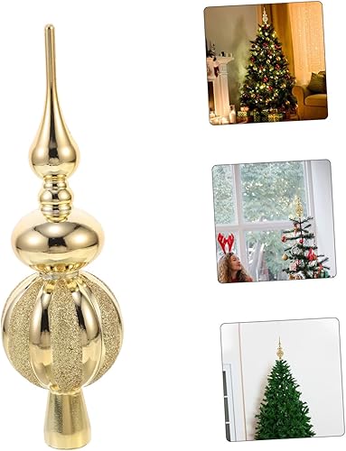 Miniatura 9 de PRETYZOOM Decoración para árbol de plástico brillante, finales de árbol con purpurina para árbol, hogar, vacaciones, fiesta, decoración dorada