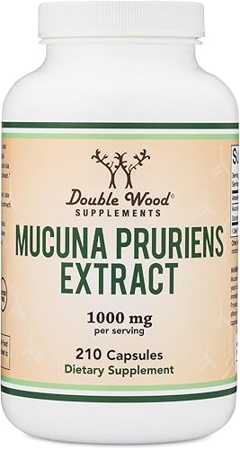 Cápsulas de extracto de Mucuna Pruriens Suplemento estimulante de dopamina 210 unidades, 1,000 mg por porción, 20% (de grano de terciopelo) (para