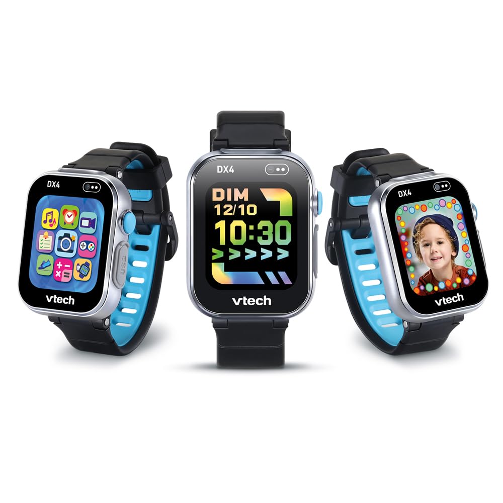 VTech KidiZoom SmartWatch DX4 Noire Montre Digitale Enfant Dès 5 Ans | Montre VTech pour Enfant avec Écran Tactile Couleur, Appareil Photo et Vidéo, Contrôle Parental, Jeux et Applis en Français