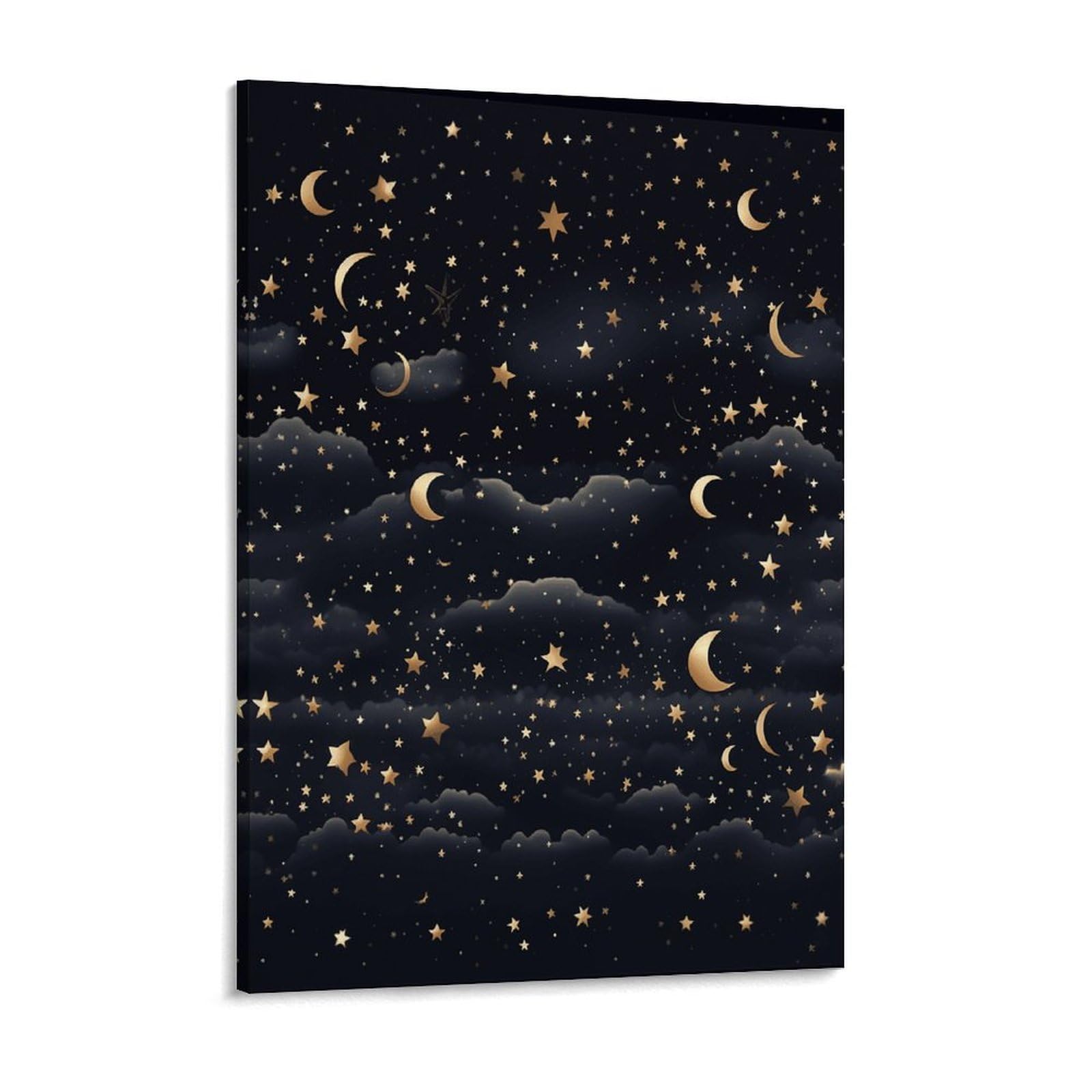 Stars And Moon on Dark Background Canvas Wall Art for Bedroom 18x24inch Canvas Prints Artwork for Walls Modern Picture Artwork Painting for Living Room Aesthetic Wall Paintings for Bathroom K
