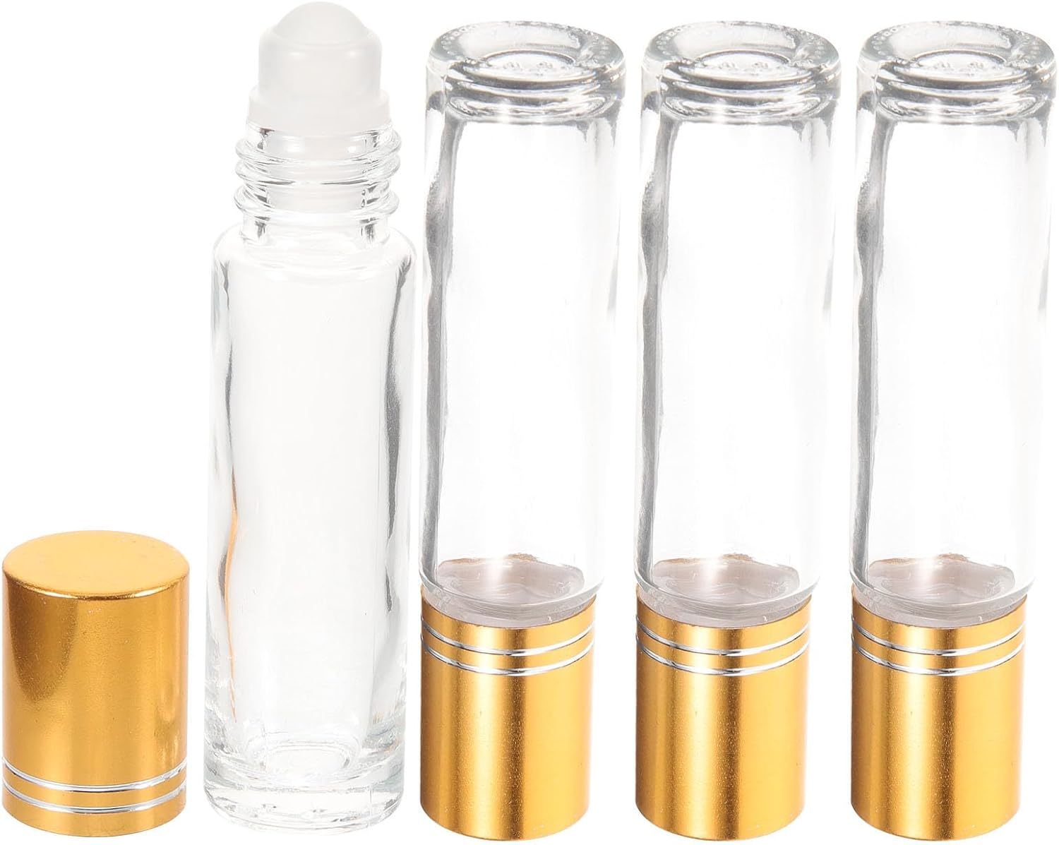Zerodeko 4pcs 10ml Refillable Glass Roller Bottles for Essential Oil Dispenser with White Plastic Cap, Small Aromatherapy Roller Dispenser for Face Care and Travel
