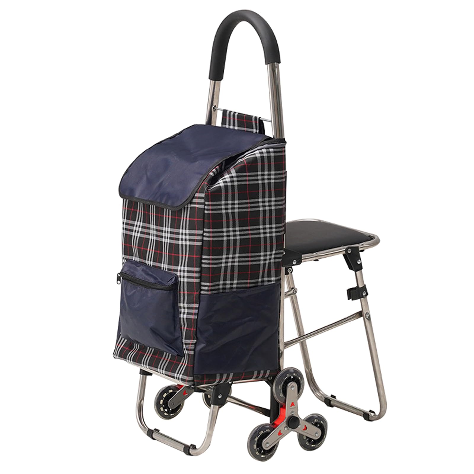 SENJINGHUA Foldable Shopping Cart, Heavy Duty 4-Wheel Climbing Trolley with Seat, Portable Grocery Cart for Easy Transport, Ideal for Shopping and Travel