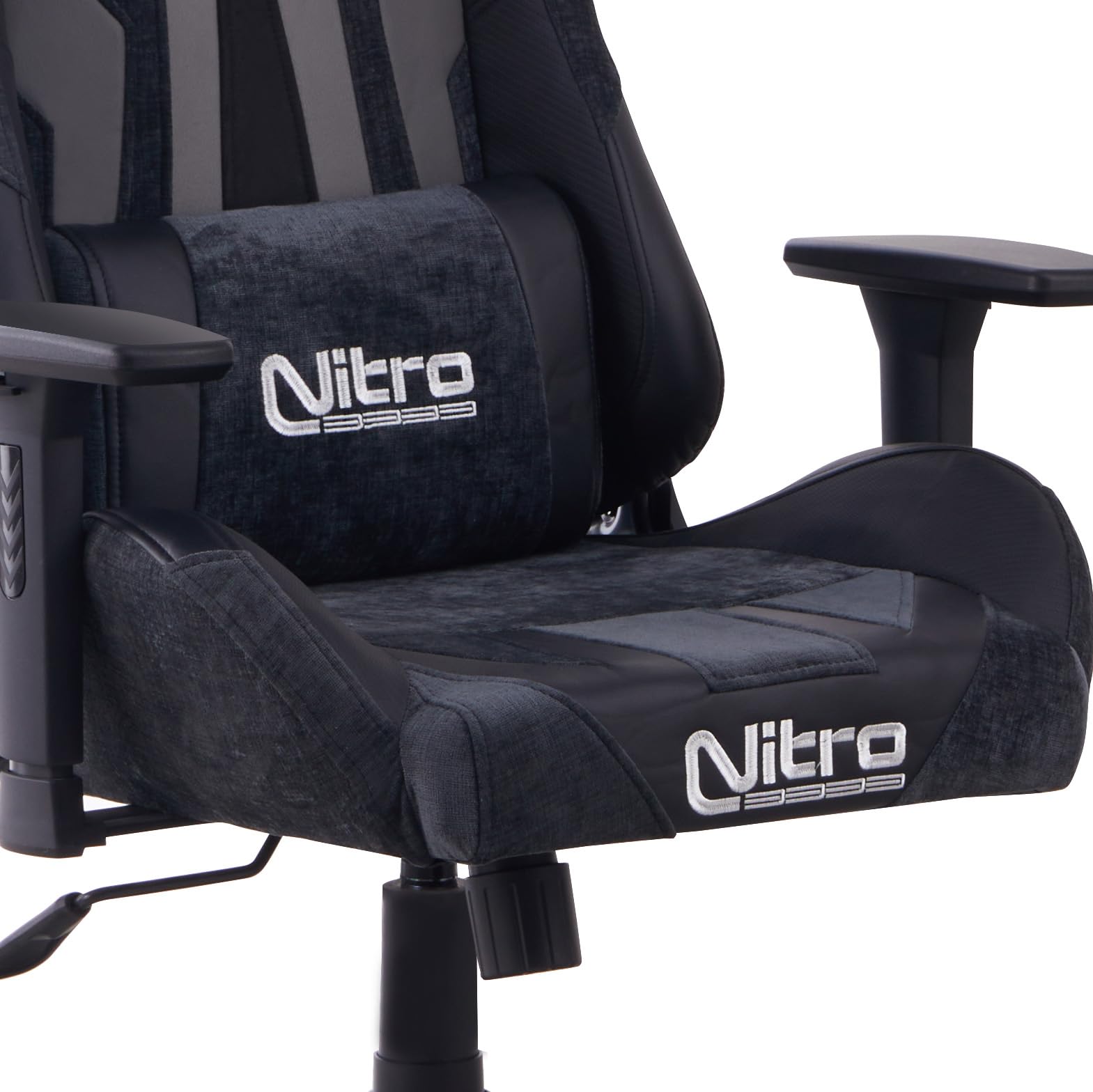 Brigros Nitro - Sedia Gaming In Tessuto Scamosciato E Similpelle Reclinabile 155° Con Cuscino Lombare E Cervicale, Sedia Da Gaming Ergonomica Con Braccioli 3D Regolabili Modello Flyco (Grigio/Nera)