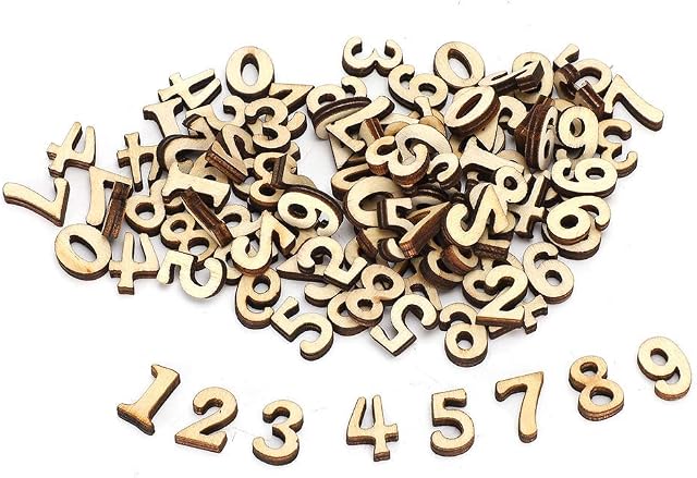 200PCs Natural Wooden Numbers, Number 0 to 9 for DIY Craft, Wedding Display Decor, Home Decor, 15mmx3mm (Height x Thickness)