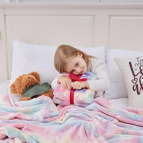 Miniatura 7 de Manta que brilla en la oscuridad, diseño de hadas, estrellas y unicornios manta de vellón de color gris claro, mágica, suave y luminosa, para niñas,