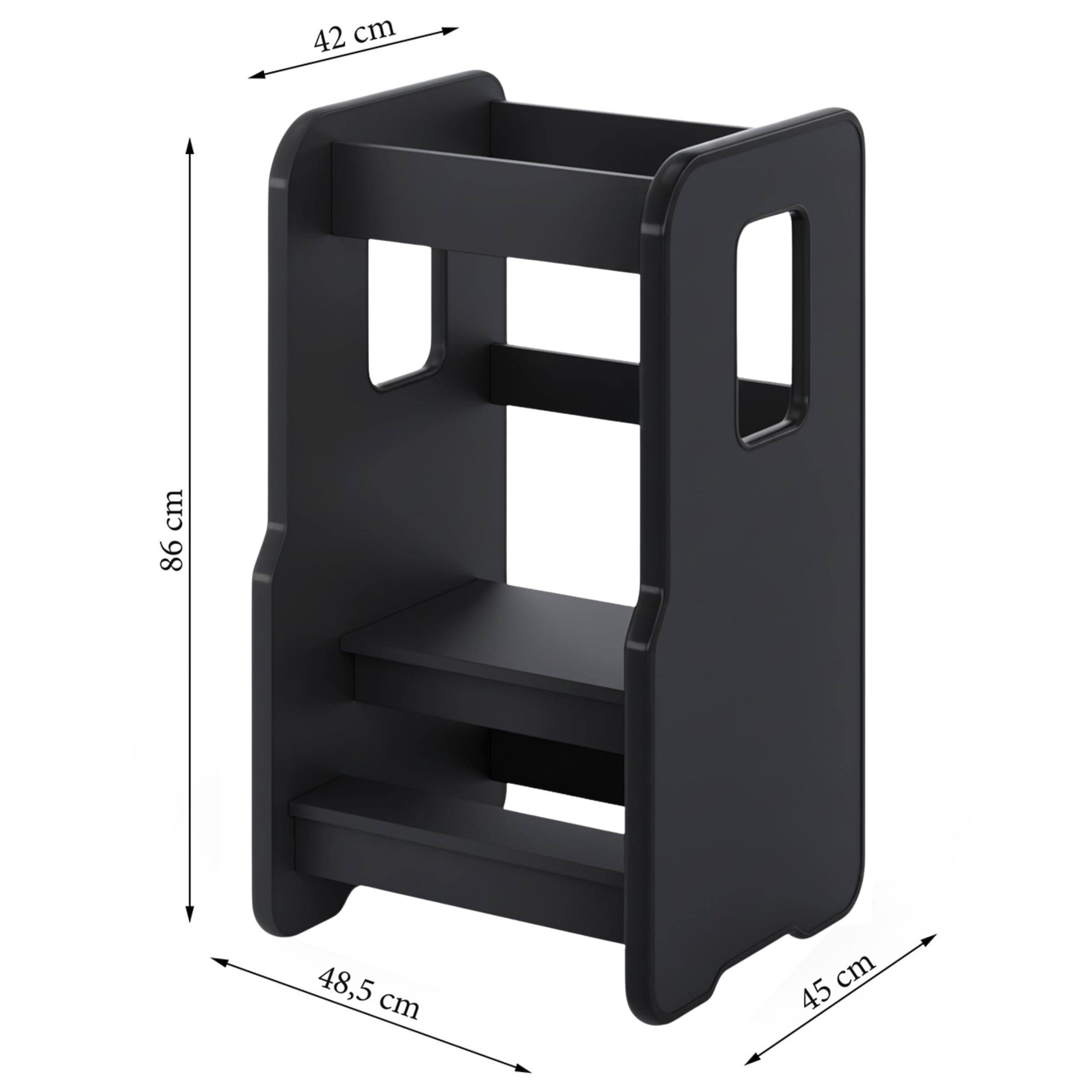 Lernturm ab 1 Jahr, Montessori Learning Tower, Schwarz | 3-stufig Höhenverstellbarer Lernturm für Kinder, Kinderstuhl Holz, Sicherer & Stabil Tritthocker Kinder, Tritthocker