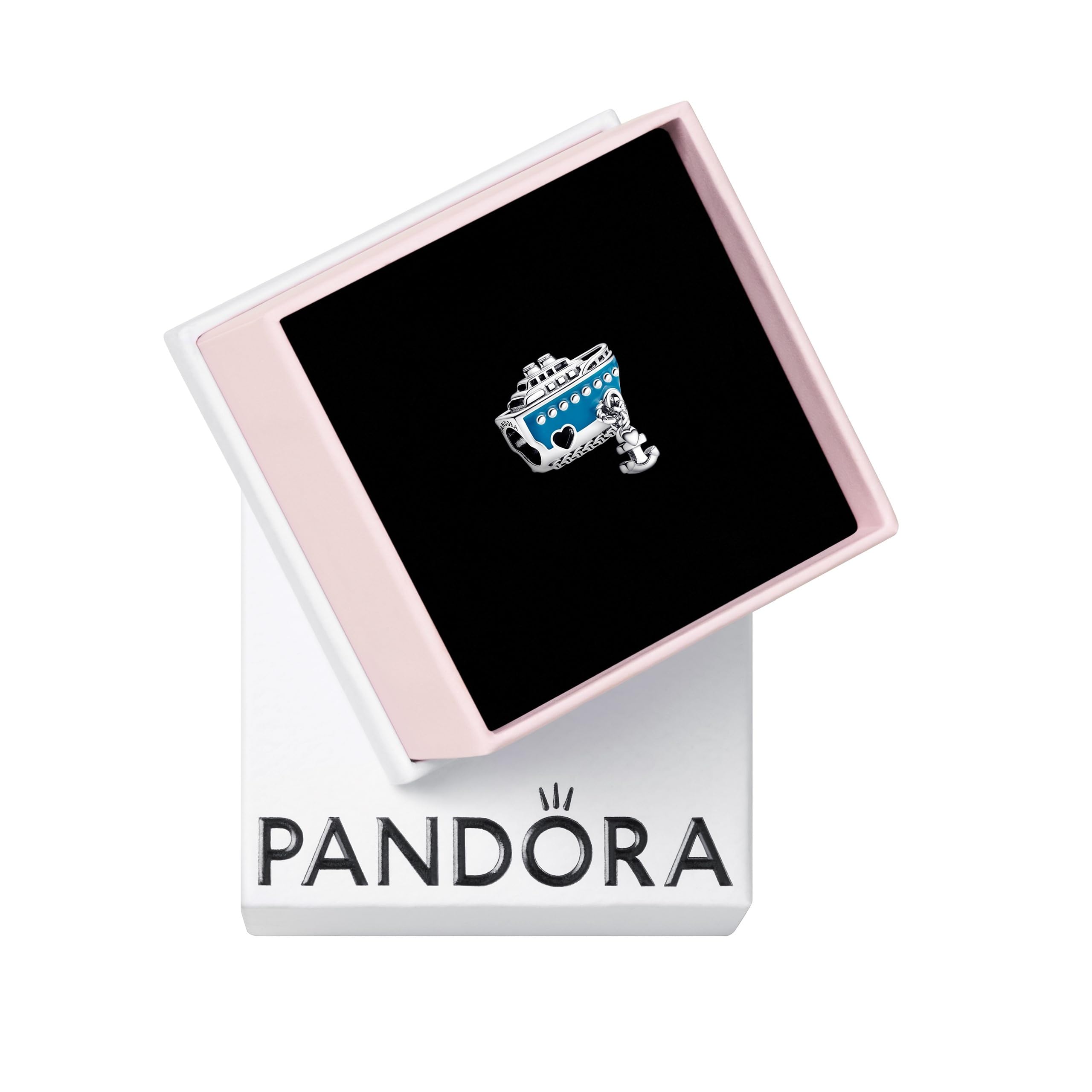 Pandora Moments Anchored Cruise ship sterling silver charm with blue enamel