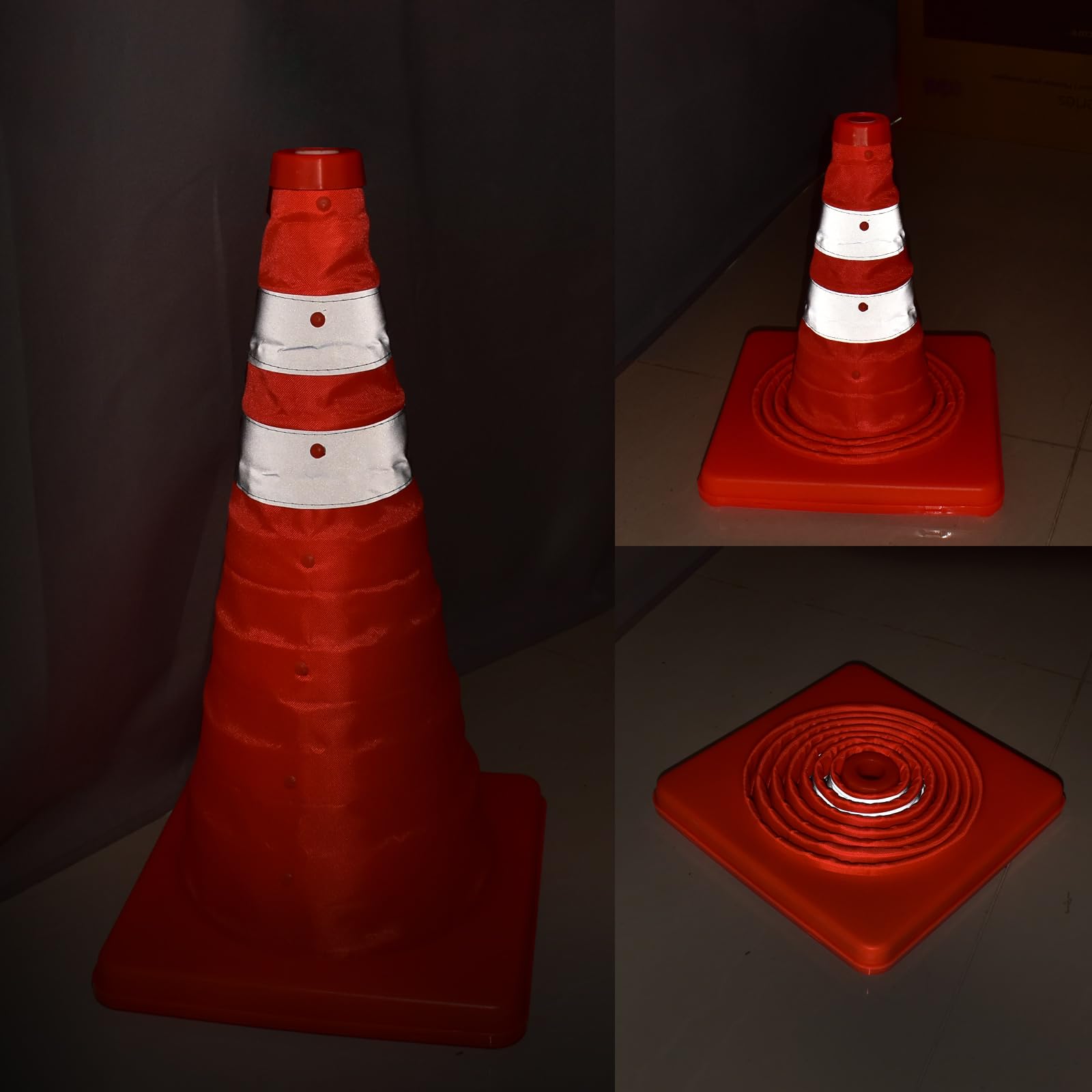 Verkehrsleitkegel,ERKOON 4 Pcs 45cm Verkehrshütchen Absperrhütchen/Warndreieck Kfz/Faltbar Warnkegel Sicherheitspilone Sicherheitskegel Mehrzweck-Popup-Reflektierender Sicherheitskegel