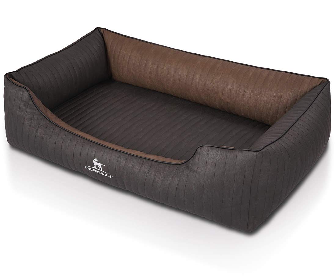 Knuffelwuff Orthopädisches Hundebett Outback aus Laser-gestepptem Kunstleder XL 105 x 75cm Schwarz/Braun - Abnehmbarer Bezug - leicht zu reinigen - für große, mittelgroße und kleine Hunde