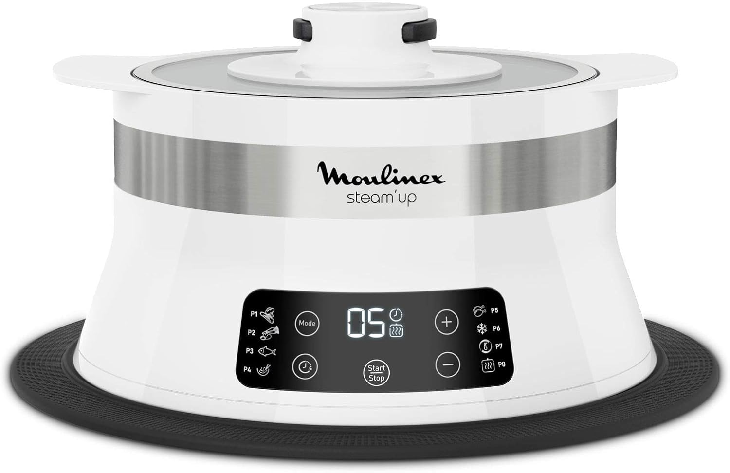 Moulinex Steam Up Cuiseur Vapeur 8 Programmes S'adapte à Tous les Formats de Plats Nettoyage Facile Nutriments Préservés Rangement Facile Livret de Recette Blanc VJ504010