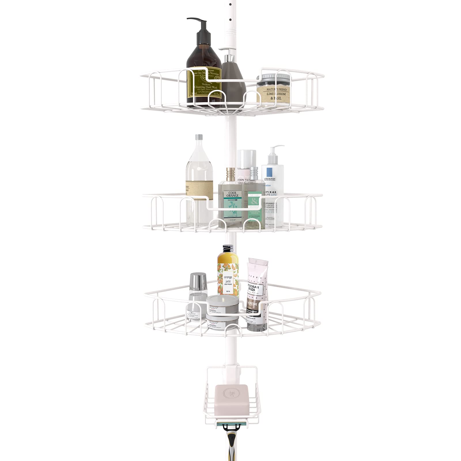 Buy Tension Shower Caddy, Stainless Steel Corner Shower Caddy with Pole