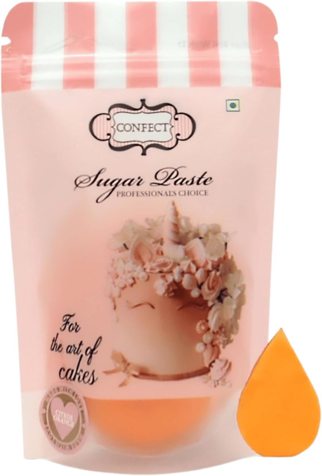 Confect Citrus Orange Fondant | Edible, Easy-to-Roll Orange Fondant for Cake Decorating | Smooth Sugar Paste for Cake Covering, Toppers & Edible Decorations | Chefโs Choice | Vegan, Gluten-Free, Nut-Free, Palm Oil-Free- 250 Gms