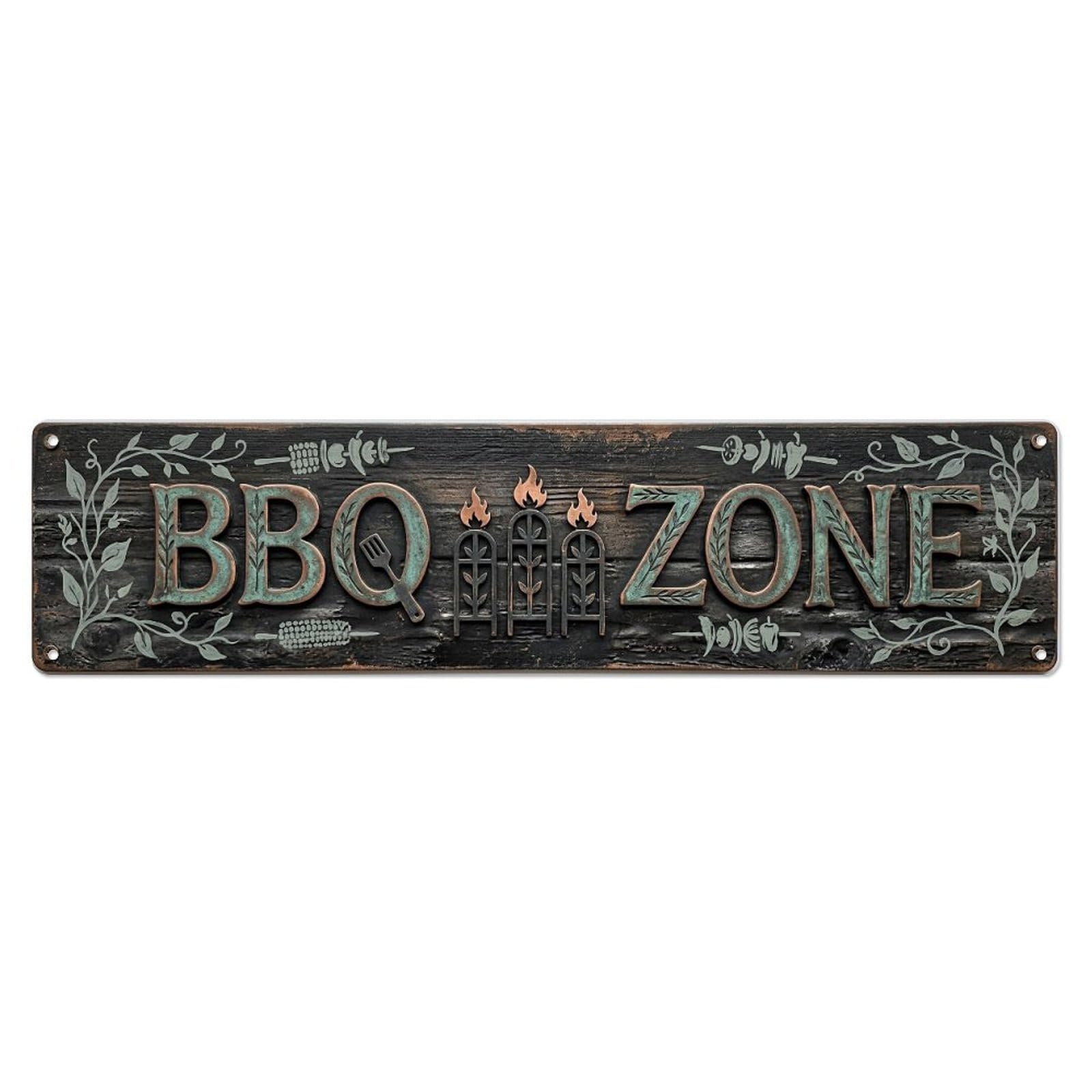 BBQ Zone Garden Spot Metal Tin Skinny Sign Plaque Wall Decor for Cafe, Club Bar, Office, Home Garden Metal Poster 4x16Inch