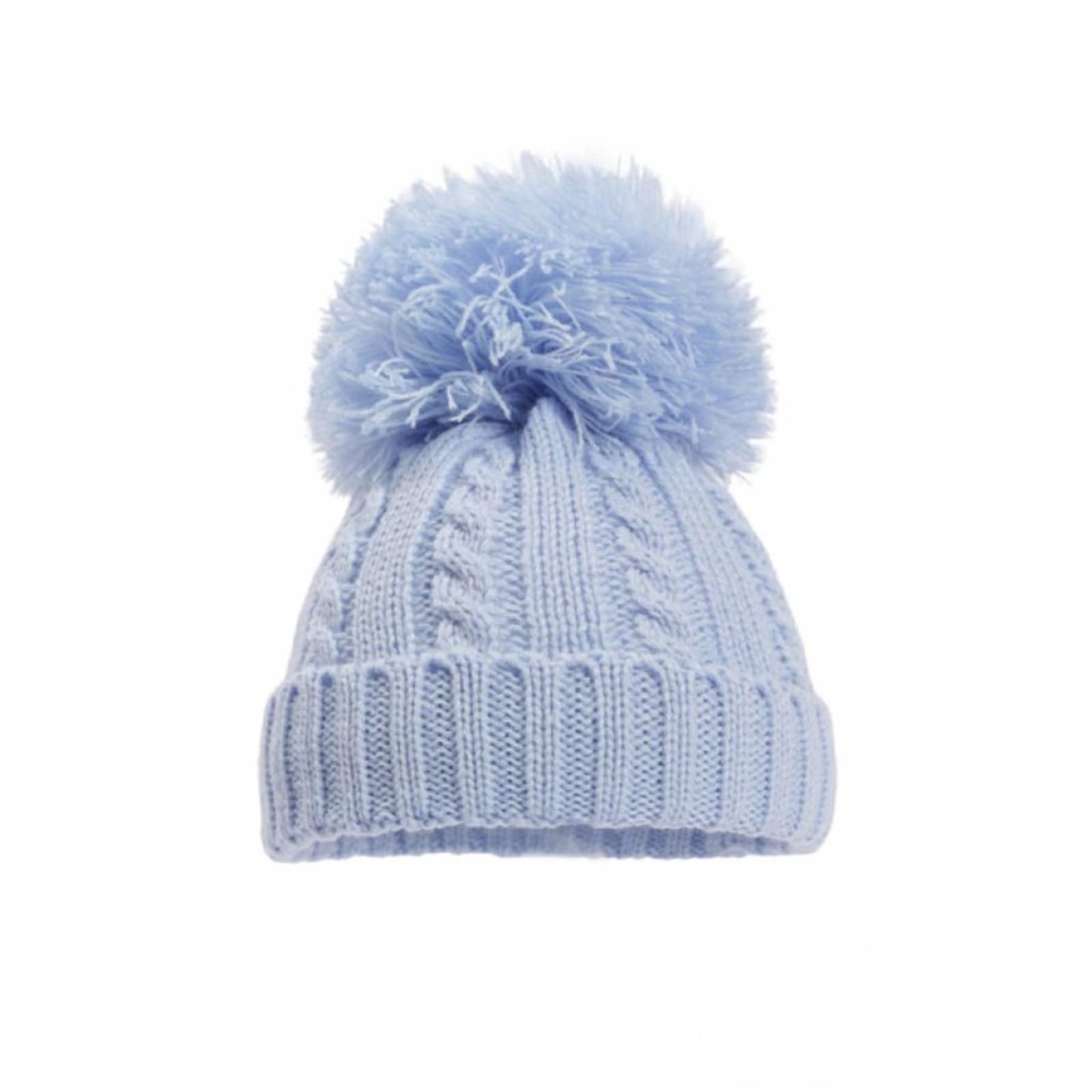 Baby Boys & Girls Knitted Pom Pom Hat, Cable Knit Bobble Hat, Blue, 12-24 Months