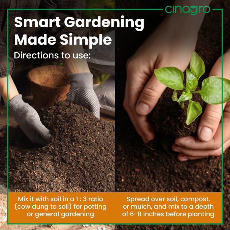 Image of Cinagro Organic Manure for Plants (1 Kg), 100% Natural Cow Dung Fertilizer, Fine Powder Compost, Soil Enricher for Home & Garden, Boosts Growth, Fixes Nitrogen, Releases Phosphorus & Potassium