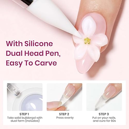 Miniatura 5 de Gel constructor sólido para uñas, 2 unidades, gel para esculpir uñas 3D, antiadherente, transparente y blanco, gel duro para modelar uñas,