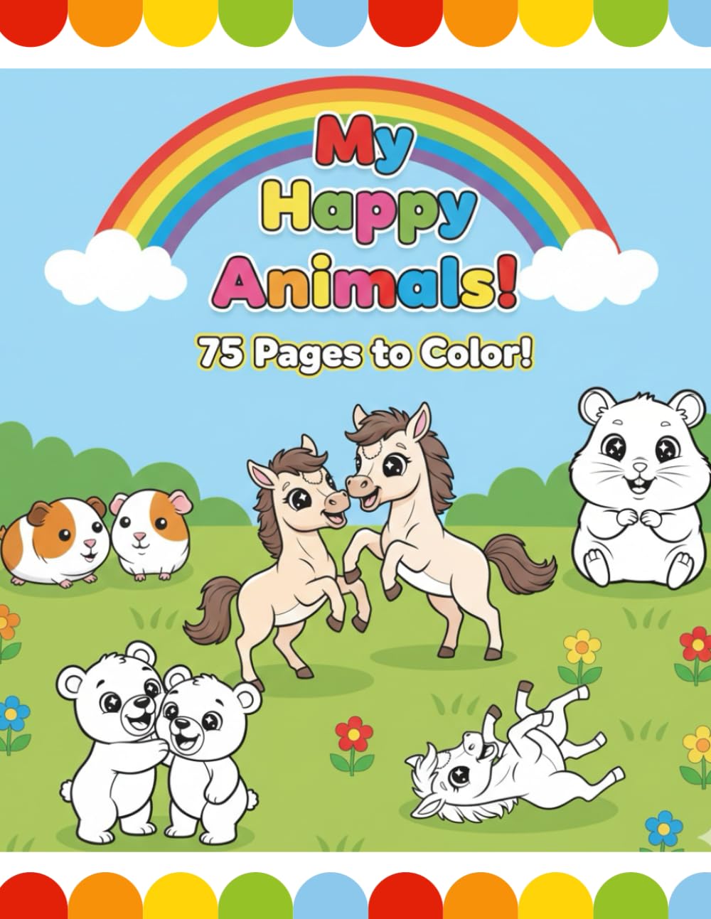 Cute Animals Coloring Book for Kids Ages 3-8: 75 Adorable Happy Face Animals | Fun Farm, Wild, Zoo, Ocean, and Forest Creatures Coloring Pages for Toddlers, Preschool, and Kindergarten Boys and Girls