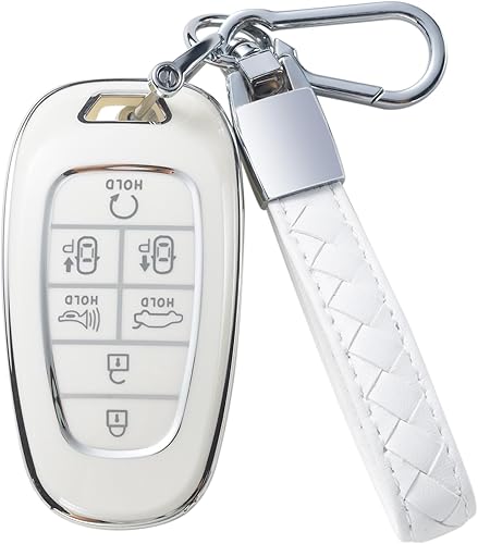 Compatible con funda para llavero Hyundai con cordón de cuero, Blanco, Blanco, Moderno