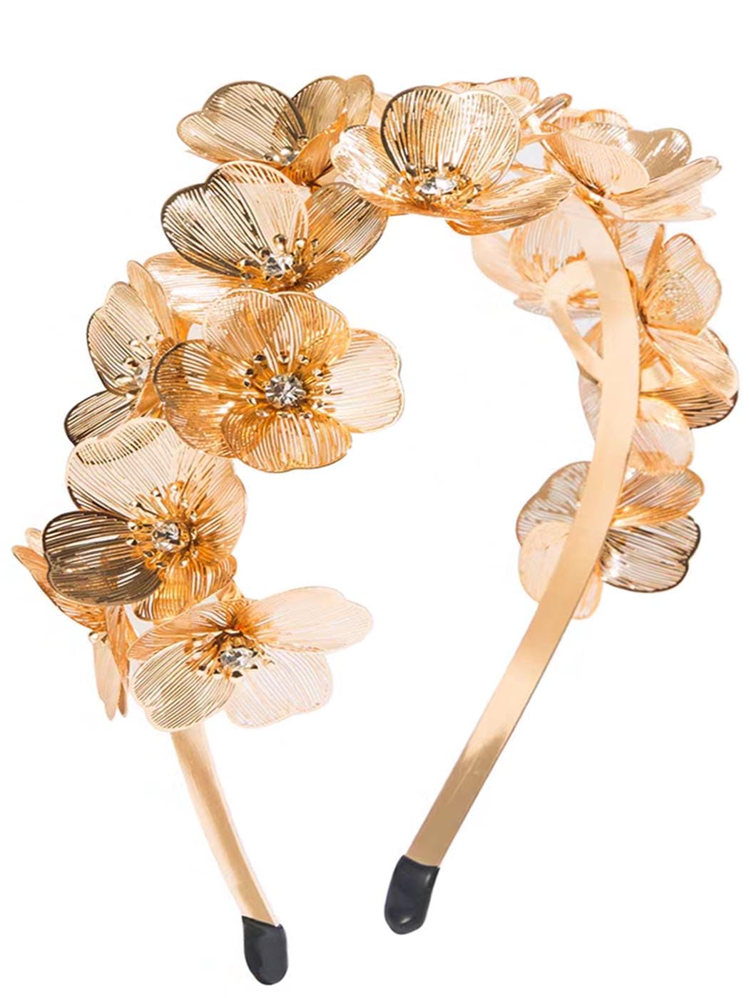 IYOU Bridal Wedding Headband Gold Flower Headpiece Floral Bride Guest Hair Accessories for Women, Blue