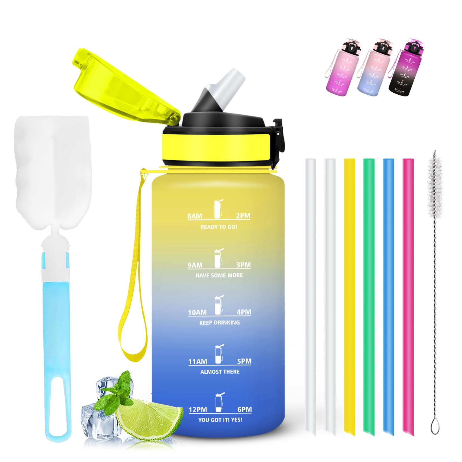 Mujigaga 500ml Kids Water Bottle with Straw Leakless Motivational Water Bottles Easy Carry with Straw Toothbrush School Work Swimming