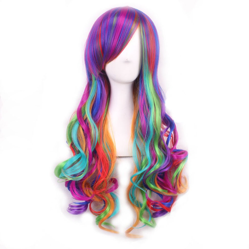 Long Big Wavy Wigs Gothic Lolita Cosplay Curly Rainbow Wigs Universal Women Heat Resistant Spiral Colorful Hair for Halloween Custom Cosplay Party Wig