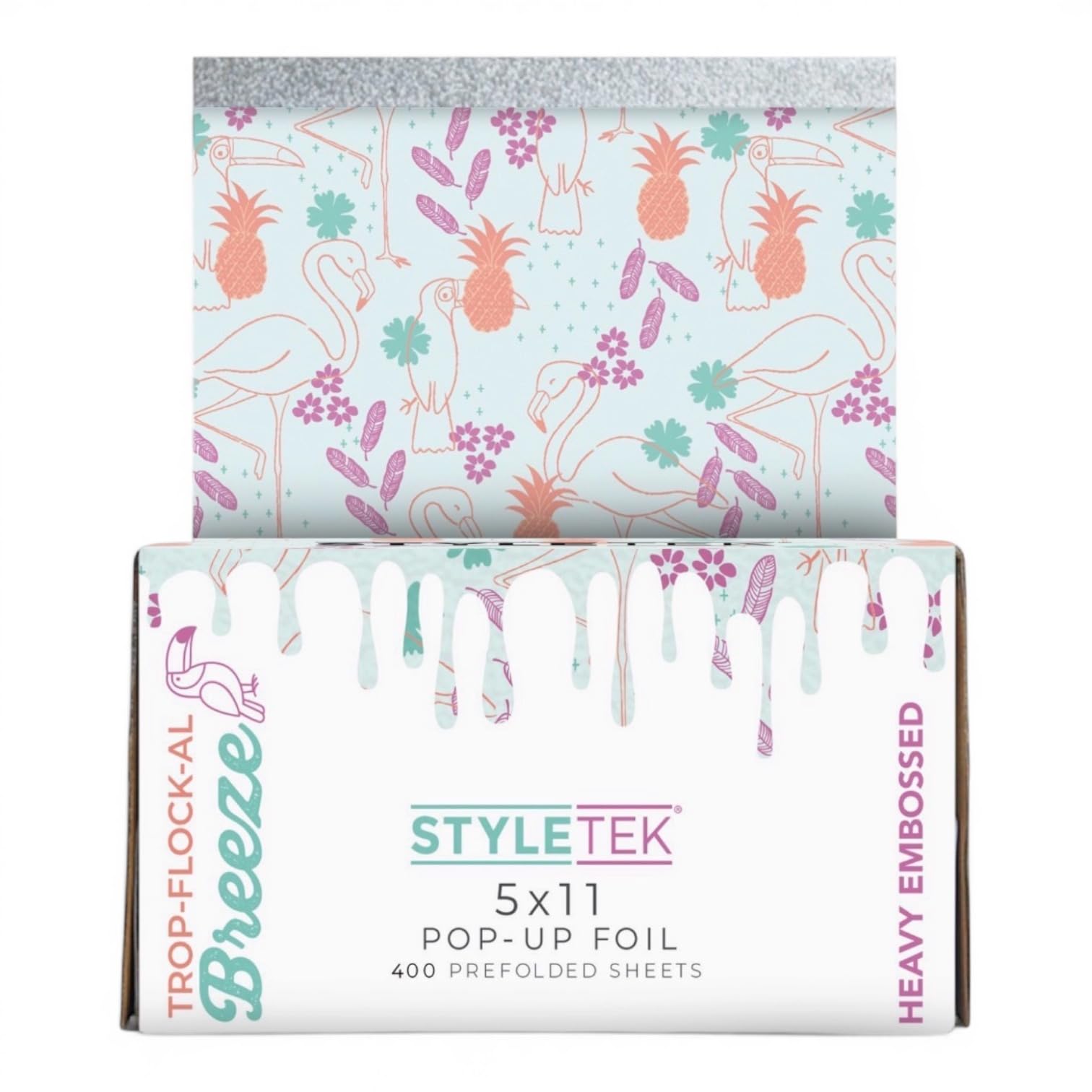 5x11 Pop Up Foil, TROPICAL FLAMINGO EDITION, 400 Sheets Per Box, Heavy Emboss, Luxury Salon Foil