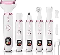 Lurini 5-in-1 Electric Razor for Women - Cordless Wet/Dry Facial, Eyebrow, Nose & Bikini Trimmer, Painless Pubic Hair Removal, White 3028A