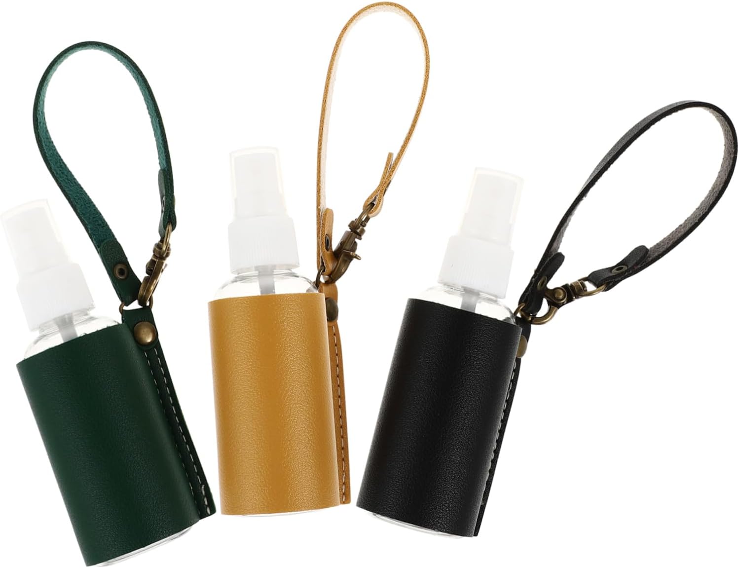 Vaguelly 3Sets Small Refillable Spray Bottles with PU Leather Keychain Covers Portable Travel Containers for Hand Perfume Cosmetics Lightweight and Organizer Cases for Backpack and Waist Belt