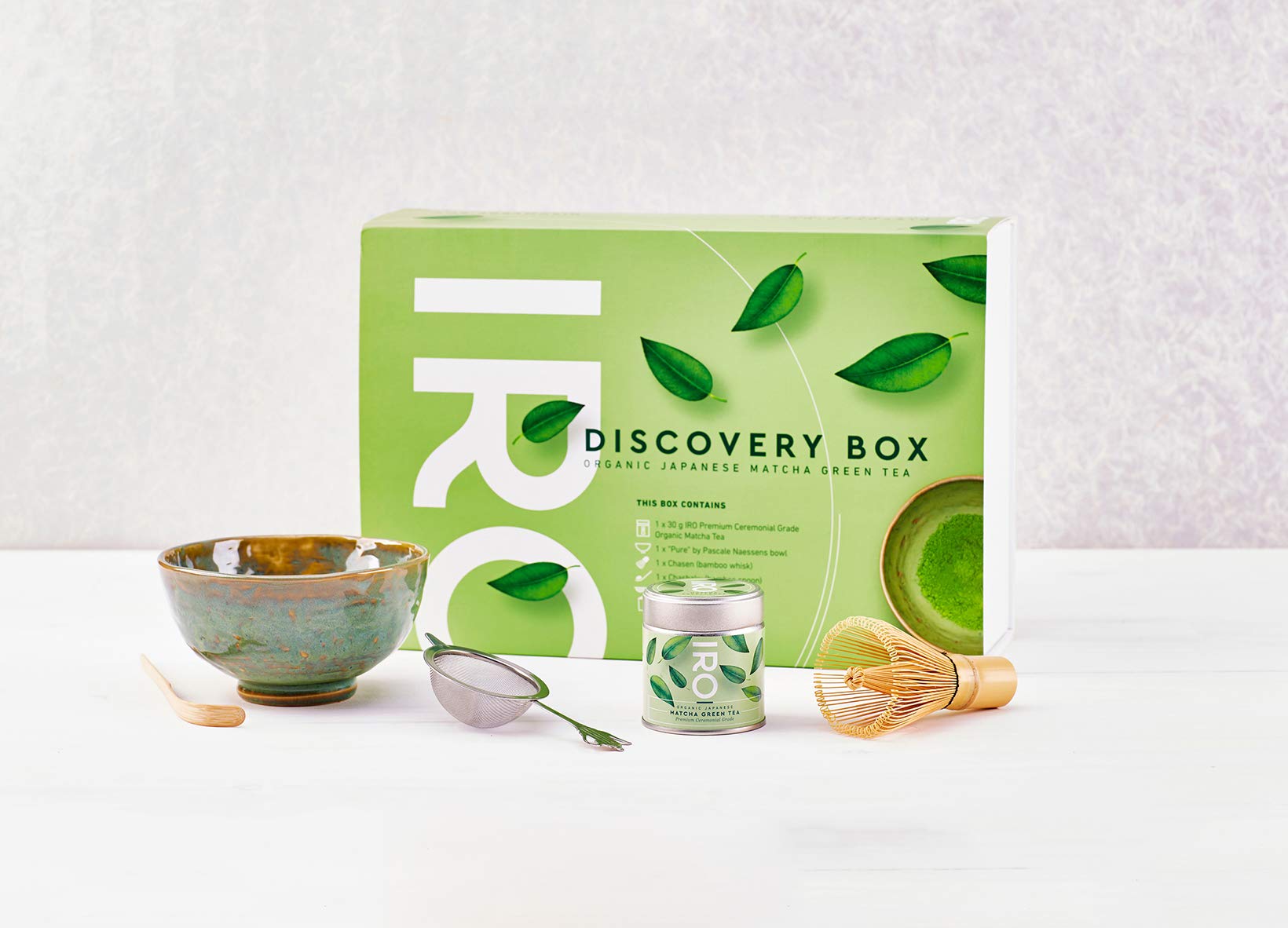 IRO Discovery Box Thé Matcha japonais premium BIO, coffret découverte rituel du thé Matcha, contient tout pour préparer le thé Matcha à la perfection