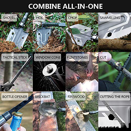Weanas 26'' Military Folding Shovel Multitool Portable Tactical Army Spade Survival Adventure Vehicle Tool for Camping Hunting Hiking Backpacking Fishing and Car Emergency