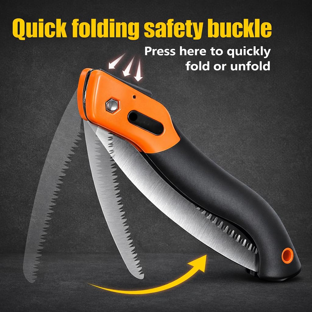 7Seas Foldable Hand Saw with 10 Inch Curved Blade, Fast Cutting Serrated Teeth, Hardened Steel Blade, Portable Pruning Saw for Garden Tree Cutting 2