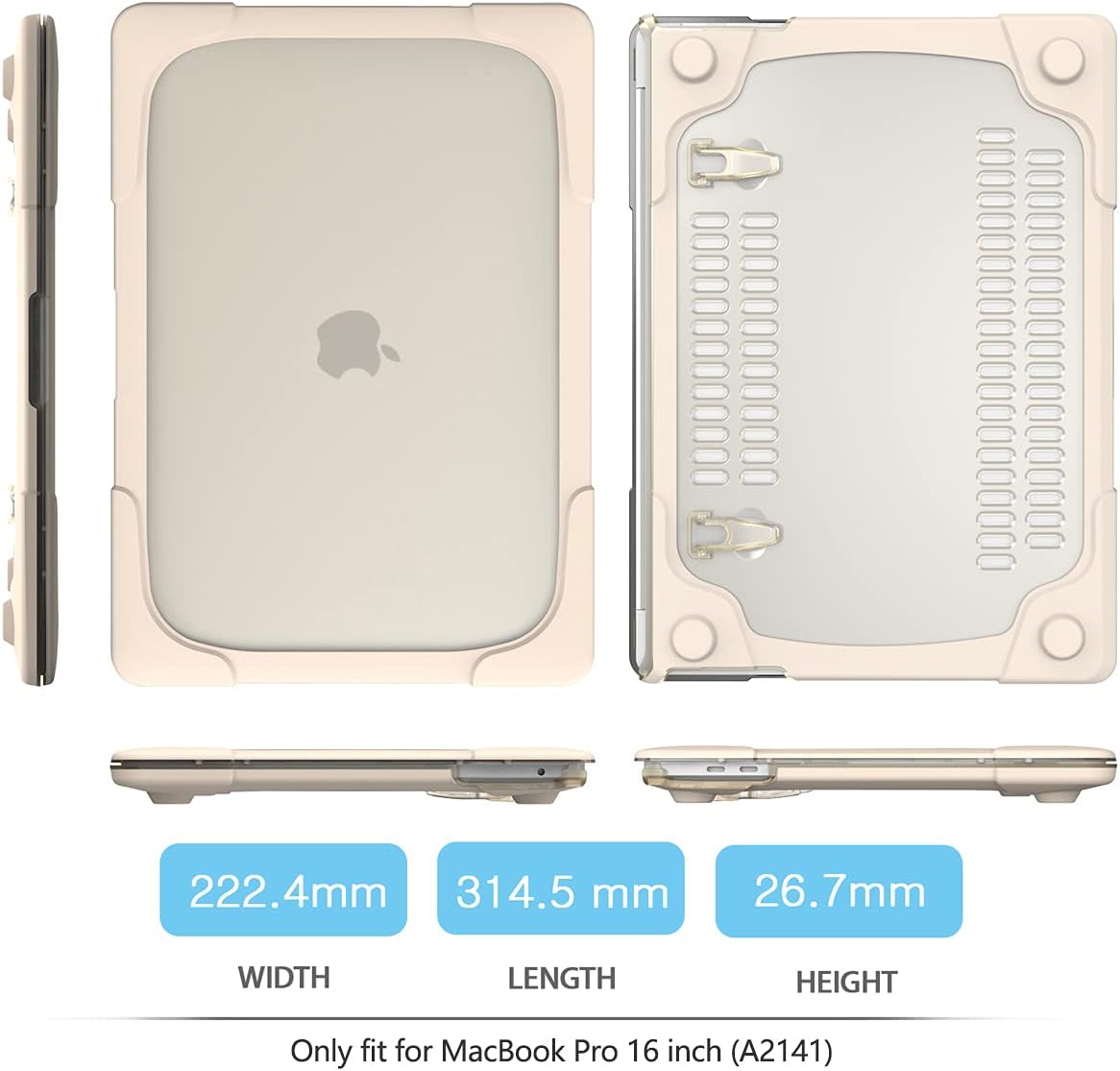Batianda Heavy Duty Case for Previous MacBook Pro 16 inch 2019 Release Model A2141, Ergonomic Foldable Kickstand (Holds 22lbs) Matte Translucent Shockproof Protective Cover & Keyboard Protector,Khaki