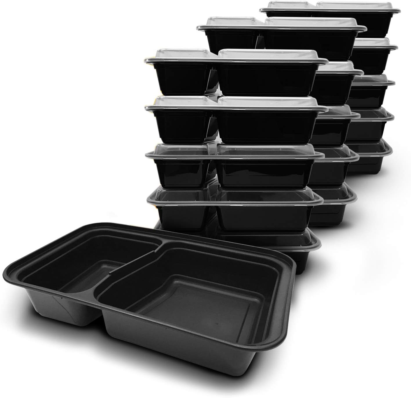 DUO USA Quality Meal Prep Containers 16-Pack 2 Compartment Bento Lunch Boxes with Lids - Portion Control & Food Storage Containers