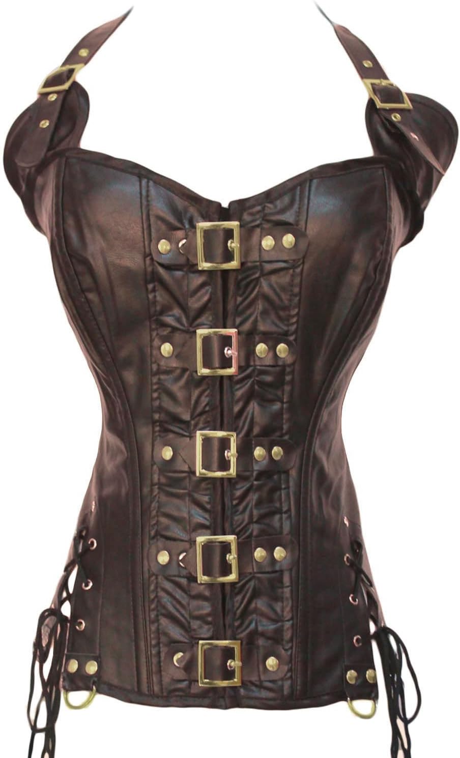 Kafeimali Women's Halterneck Buckle-up Steampunk Corset Bustiers - Image 4