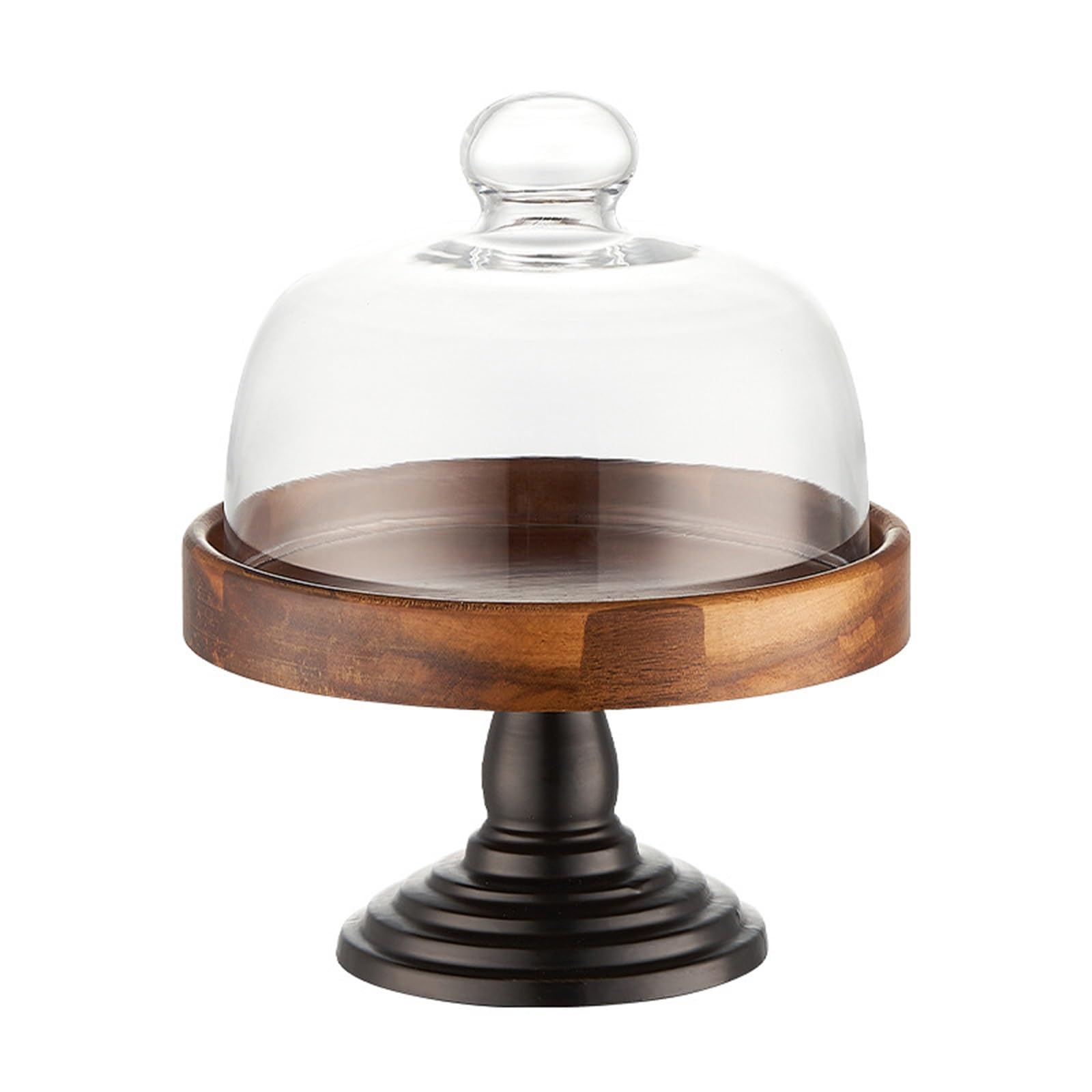 Plato de cristal para tartas con tapa, soporte de madera para exhibición de postres, plato de pastel a prueba de polvo para fiestas, ideal para pasteles y pasteles, elegante plato para servir