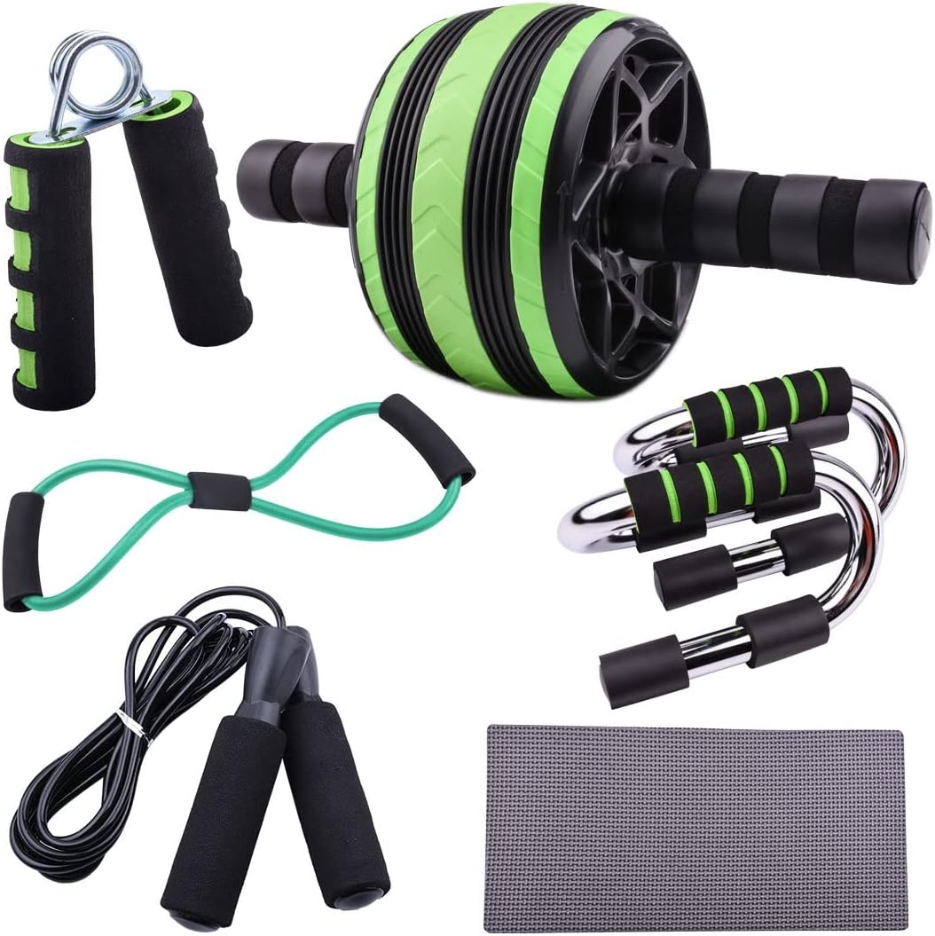 Wheel Abdominal Exercise with Knee Pad Speed Jump Rope Push Up Bars Set for Home Gym Office Workout