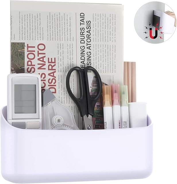 TiMOVO Magnetic Dry Erase Marker Holder, Whiteboard Pen and Eraser Holder, Magnet Pencil Cup Utility Storage Organizer for Classroom Organization, Office, Home, Refrigerator, Metal Cabinets - White