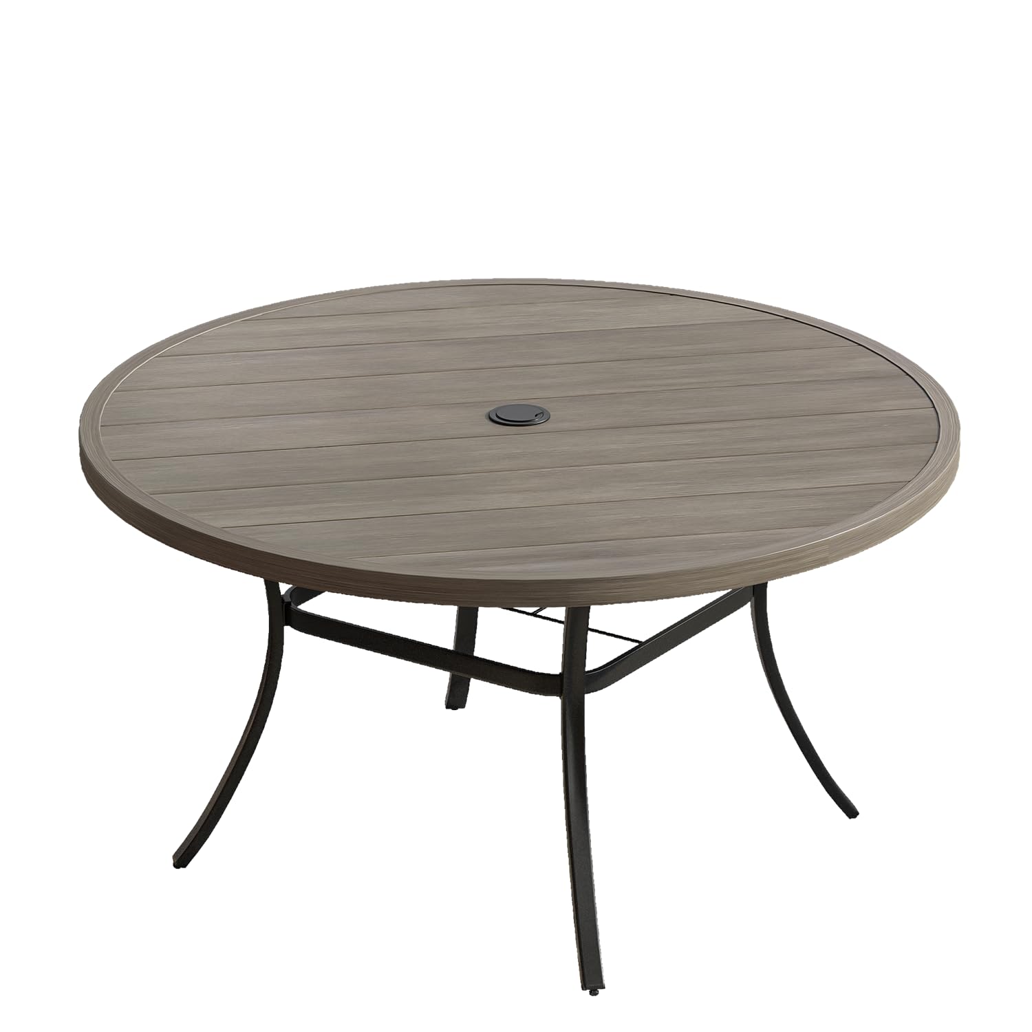 VICLLAX 53" Outdoor Round Patio Table for Lawn Garden, All Weather Metal Round Patio Dining Table with Adjustable Umbrella Hole, Patio Table for 8 Person, Grey Wood-Like Tabletop
