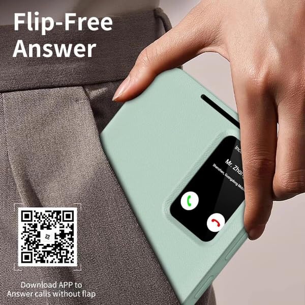 Image of Smart View Wallet Case for Samsung Galaxy S25 Ultra - Premium PU Leather Flip Cover with Mini Display Window, Internal Card Slot. (Lite Green, Samsung Galaxy S23 Ultra)