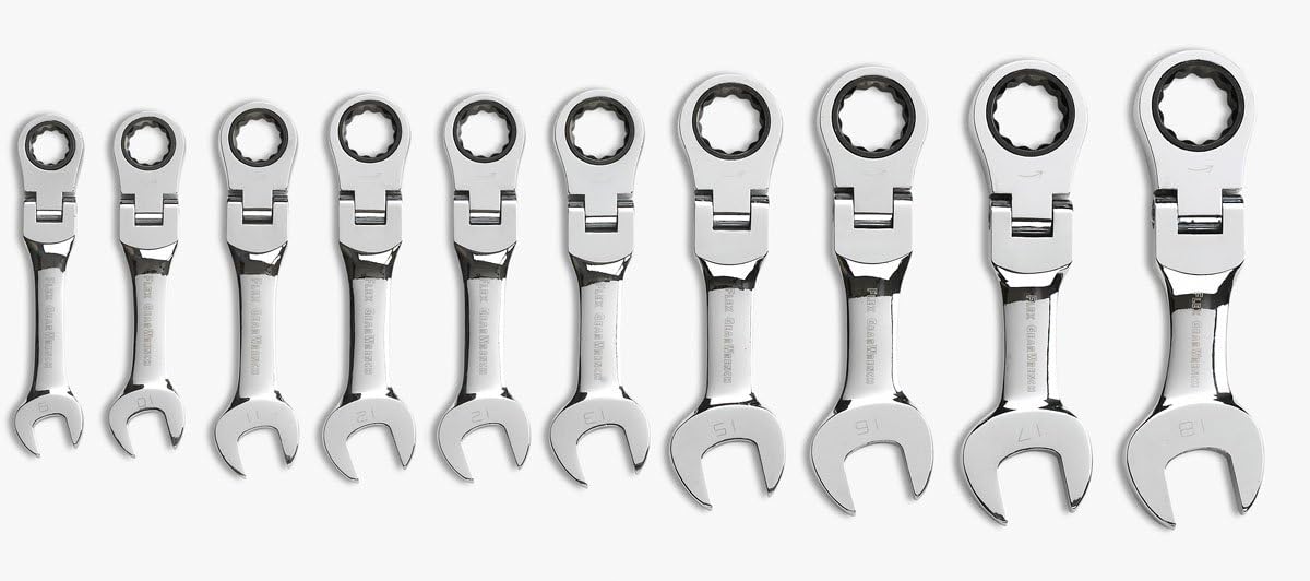(incomplete) GEARWRENCH 10 Pc. 12 Pt. Stubby Flex Head Ratcheting Combination Wrench Set, Metric - 9550