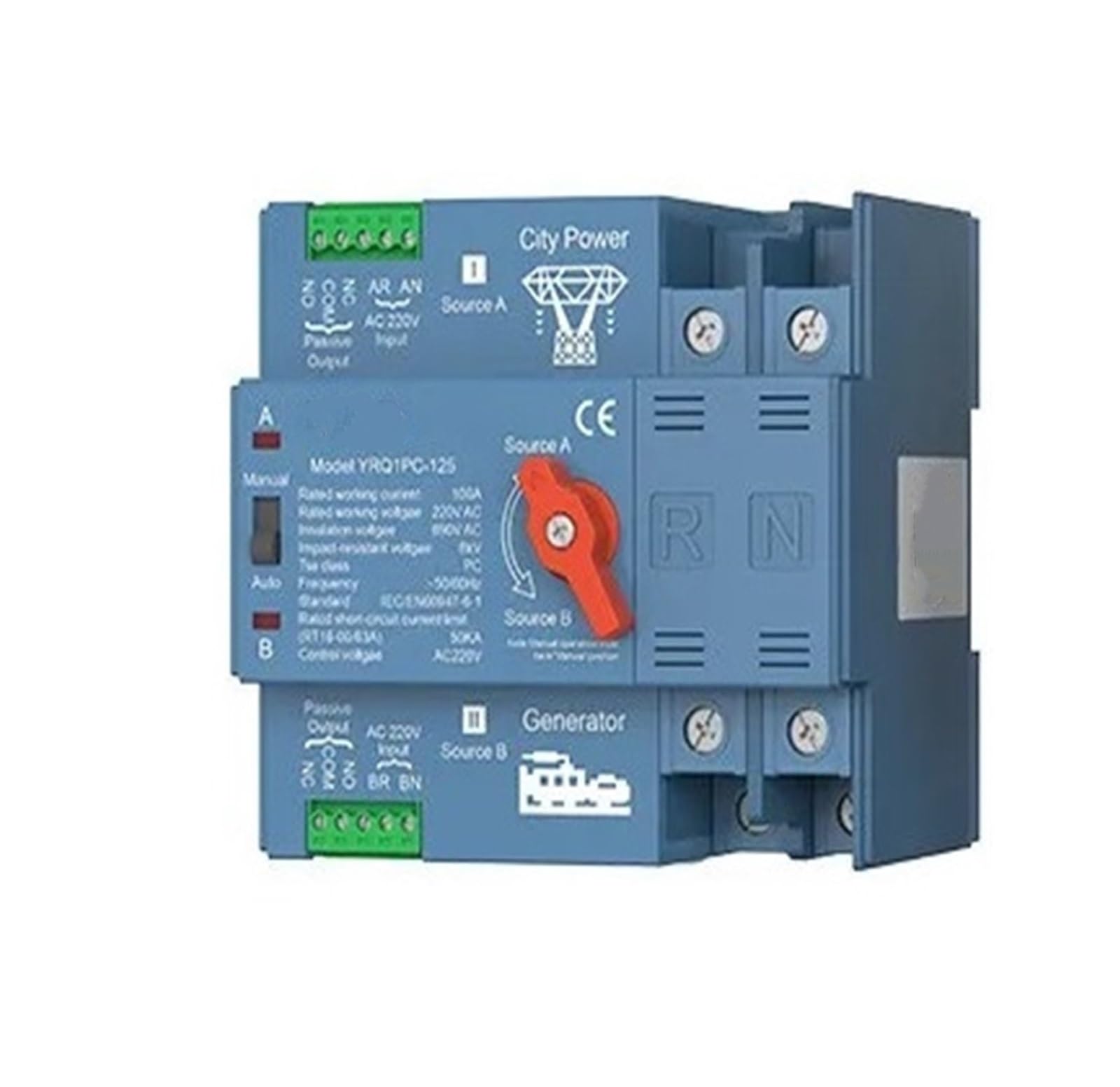 Interruptor de Transferencia automática de Doble Potencia ATS 125A - 220 V/400 V, fácil instalación, Rendimiento confiable(Generator Type 4p 125a 400v)