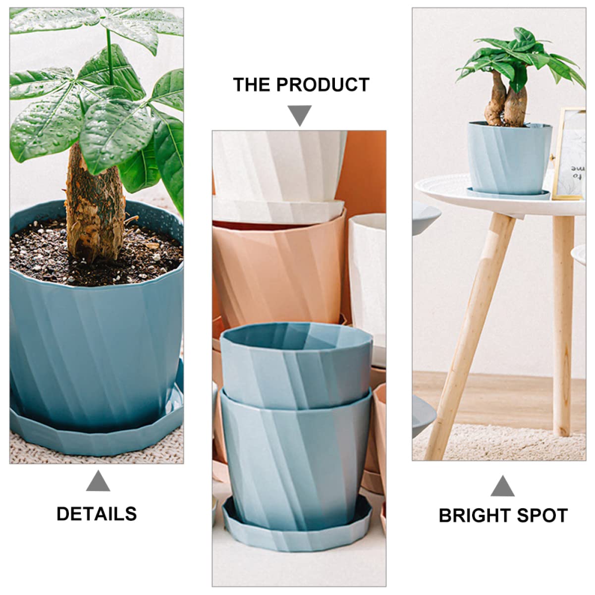 Alipis Vaso per Piante Grasse in Plastica Pp Blu, 4 Pezzi con Vassoio, Design Semplice per Casa e Decorazione Esterna, Lunga Durata