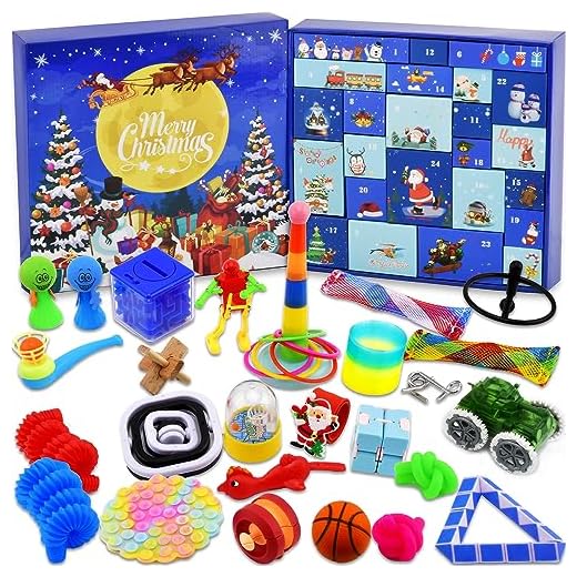 Fidget Adventskalender 2022 für Kinder, 24 Tage Weihnachts-Countdown-Kalender, Neuheit, sensorisches Fidget-Spielzeug, Weihnachtsgeschenkbox für Jungen, Mädchen, Teenager, Erwachsene