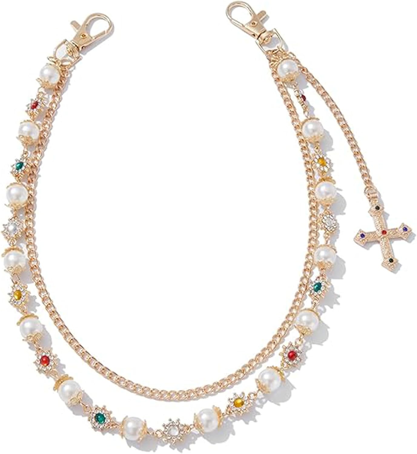 Layered Pants Wallet Chain for Men Women Gold Silver Flower Pearl Jean Bag Chain Pocket Purse Chain