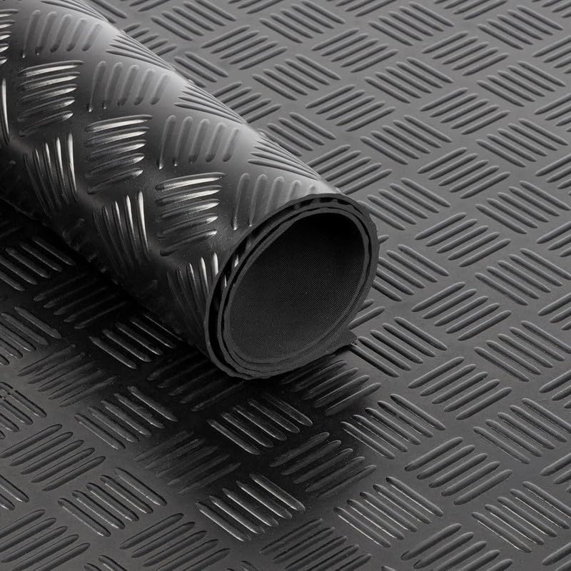 Rubber Matting Roll | 1.5m x 1.2m 5 Bar Rubber Flooring Mat for Garage Floor, Van, Gym, Shed | Black 3mm Thick Heavy Duty Indoor Outdoor Industrial Non Slip Waterproof Sheet