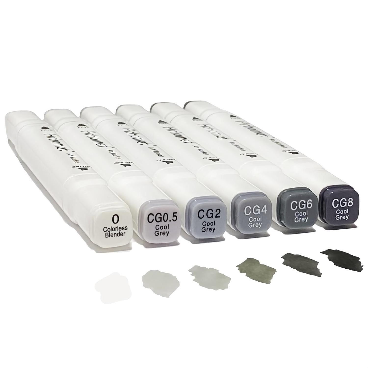 Arhomet 6pcs Grey Gray Alcohol Markers Set for Building Interior Design, Dual Tips Art Markers Drawing Sketched Double Tipped for Adults (Cool Grey)