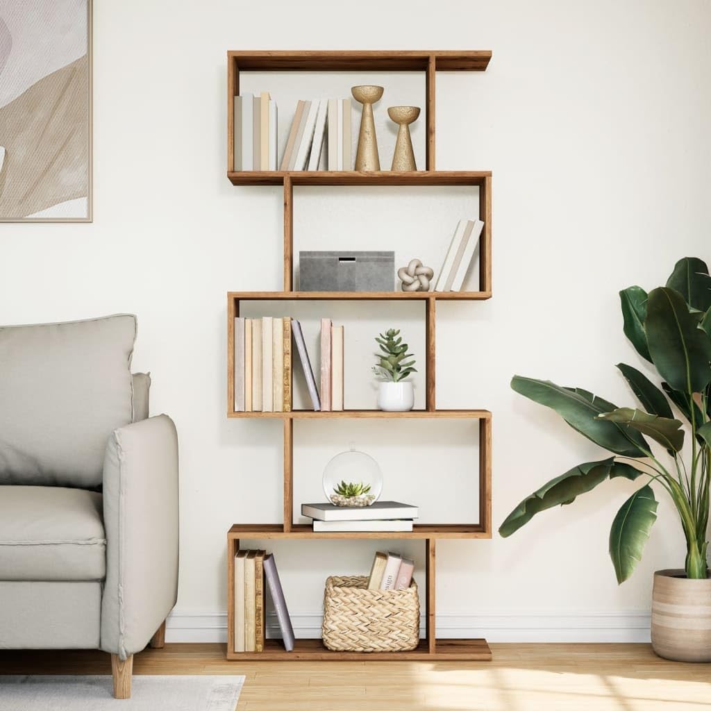 Scaffale divisorio a 5 ripiani, in rovere Artisan, 70 x 24 x 161 cm, robusto materiale in legno, versatile, per soggiorno, ufficio, camera da letto o corridoio, con molto spazio e superficie