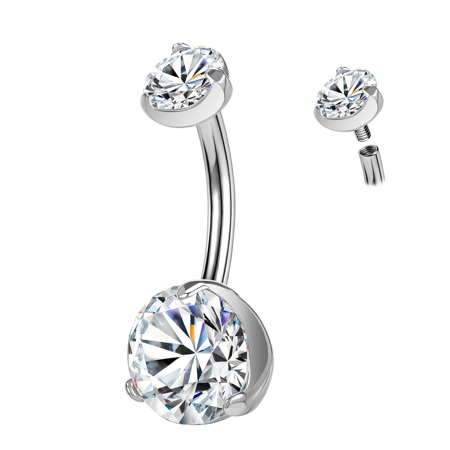 ZS ASTM F136 - Piercing de ombligo de titanio sólido de 14 G, circonita cúbica de 14 g, piercing de ombligo con rosca interna, barra larga, joyería para mujer